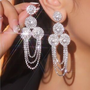 Elegant Silver Crystal Drop Earrings